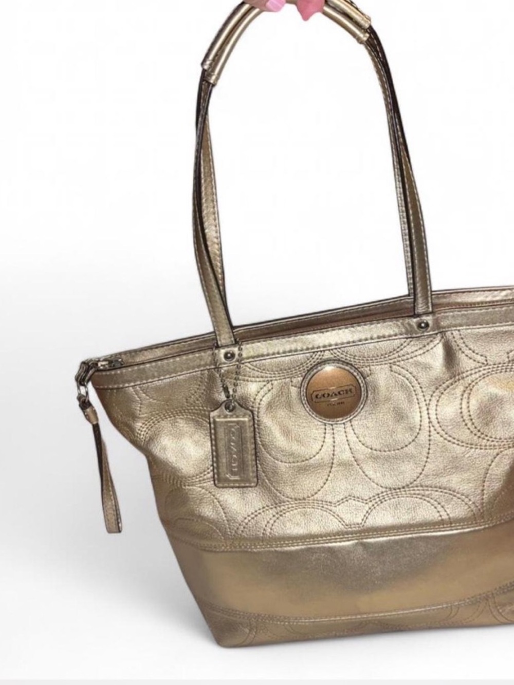 Coach Metallic Gold Tote - Embossed Signature